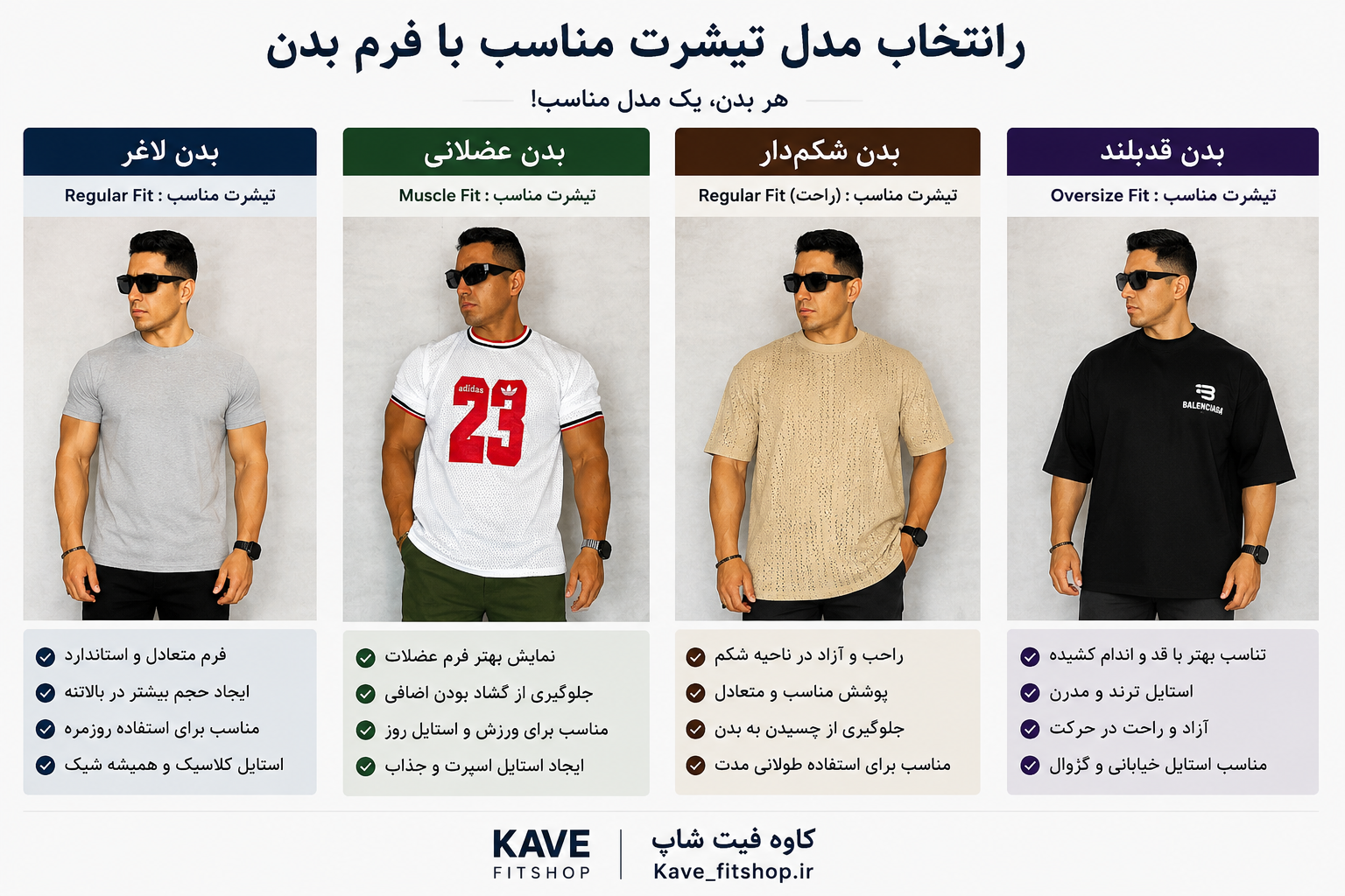 انتخاب سایز تیشرت بر اساس فرم بدن