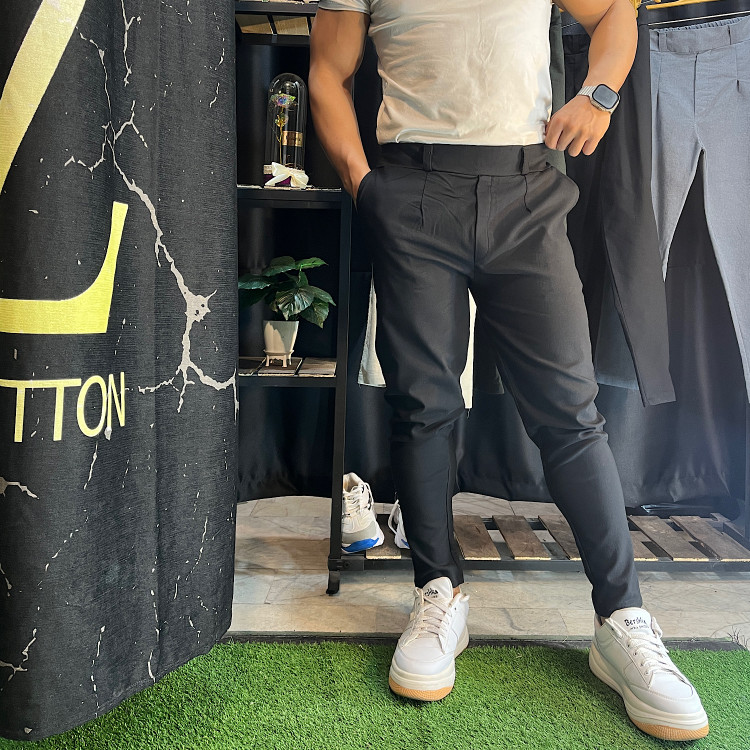 شلوار مردانه مدل کمر انگلیسی مشکی نمای جلو