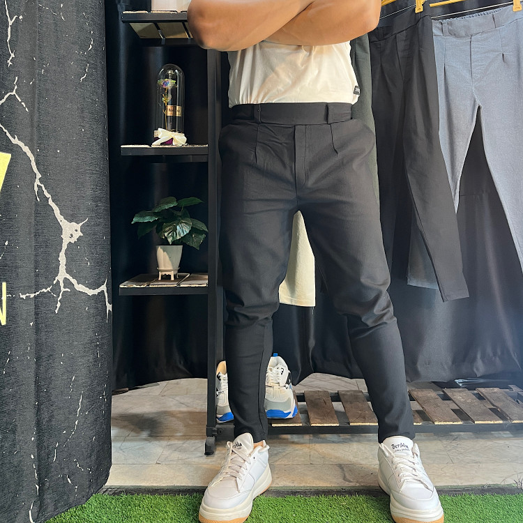 شلوار مردانه مدل کمر انگلیسی مشکی نمای جلو