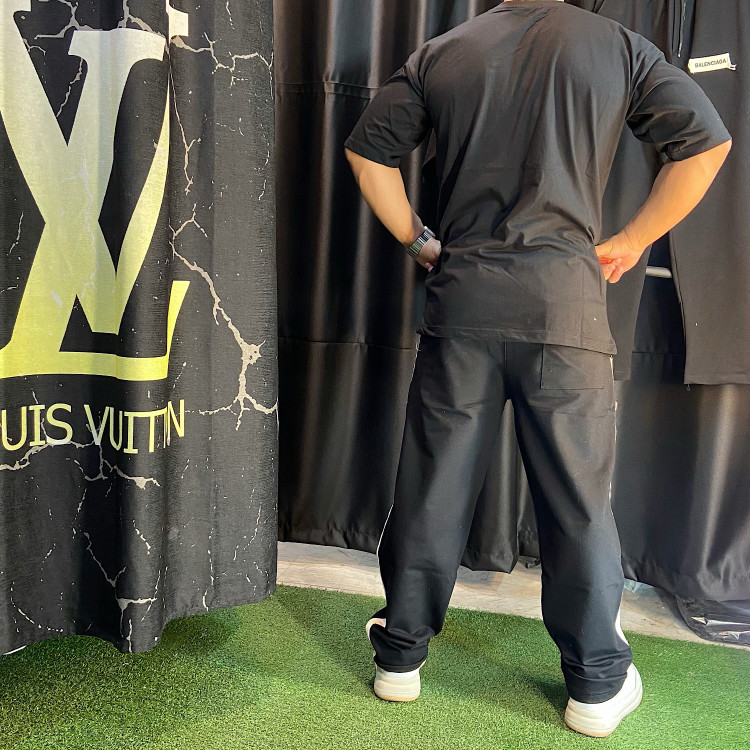 ست مردانه تیشرت شلوار مدل بیسیک نوارکنفی | مشکی نمای پشت