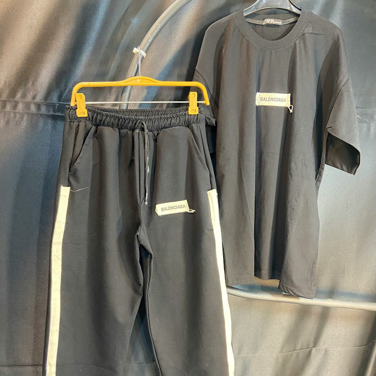 ست مردانه تیشرت شلوار مدل بیسیک نوارکنفی | مشکی نمای پارچه