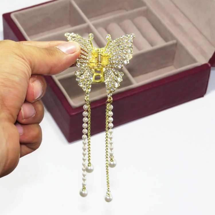 کلیپس مو زنانه مدل پروانه نگین دار نمای پک