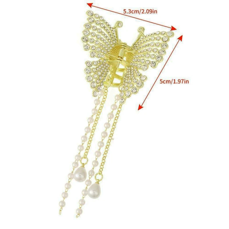 کلیپس مو زنانه مدل پروانه نگین دار ابعاد