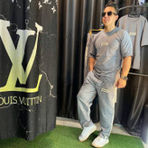 ست تیشرت شلوار مردانه بیسیک نوارکنفی رنگ طوسی نمای بغل