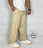 شلوار مردانه مدل بگ لنین رنگ کرم نمای راست