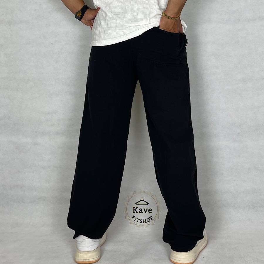 شلوار مردانه مدل بگ لنین رنگ مشکی نمای پشت