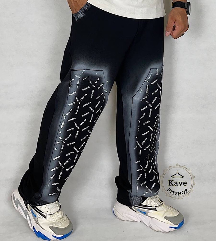 شلوار مردانه بگ مدل ریزچاپ پیستوله بالنسیاگا مشکی نمای راست