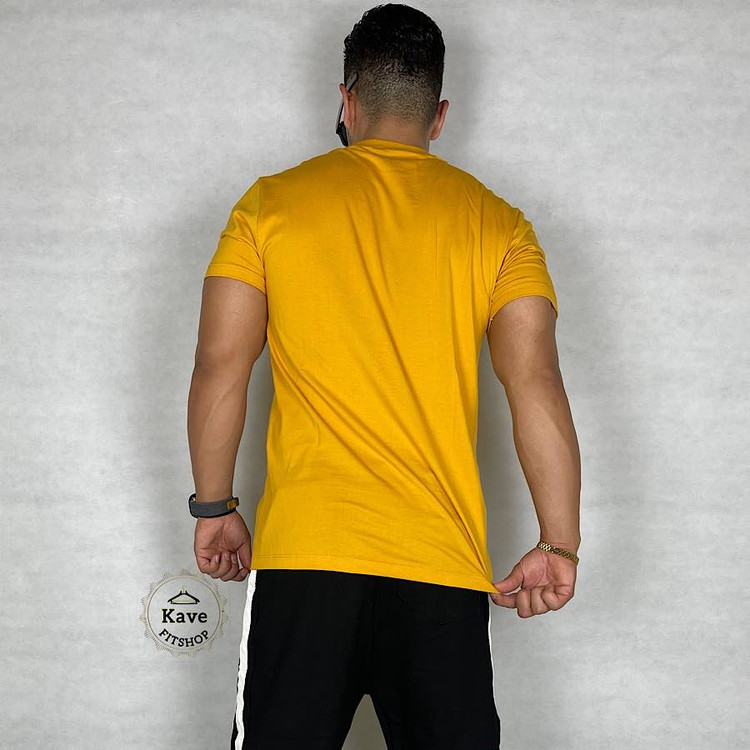تیشرت مردانه مدل بیسیک زرد انبهای نمای پشت