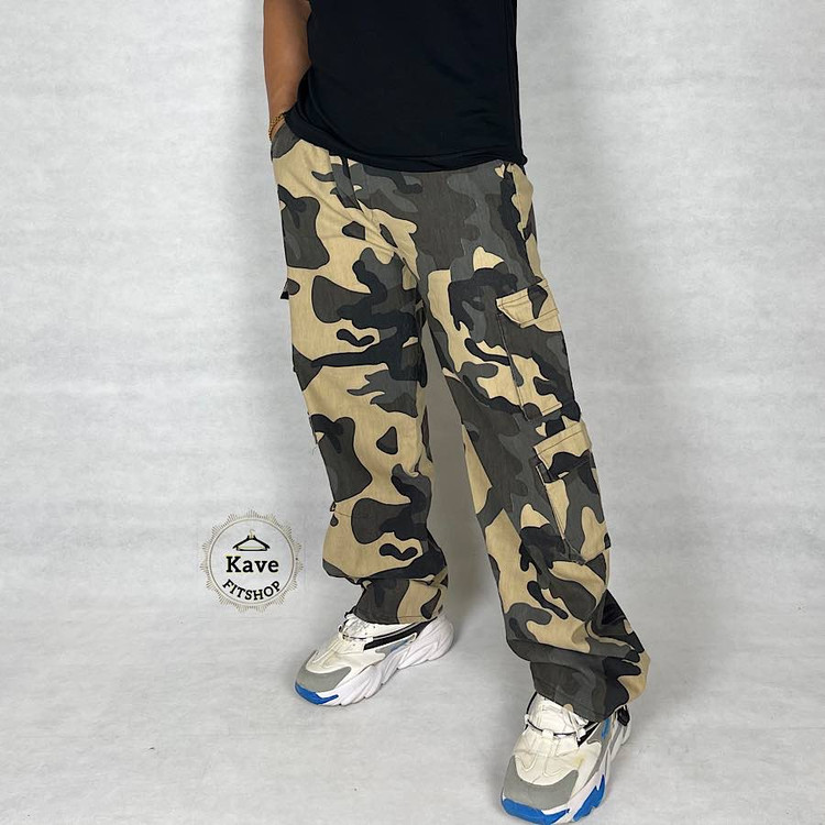 شلوار مردانه کارگو مدل چریکی زرد نمای پاخور