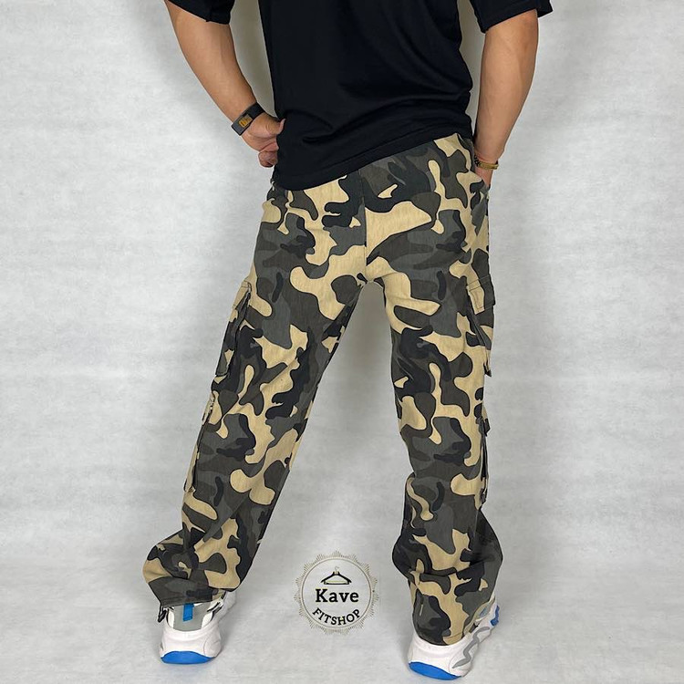 شلوار مردانه کارگو مدل چریکی زرد نمای پشت