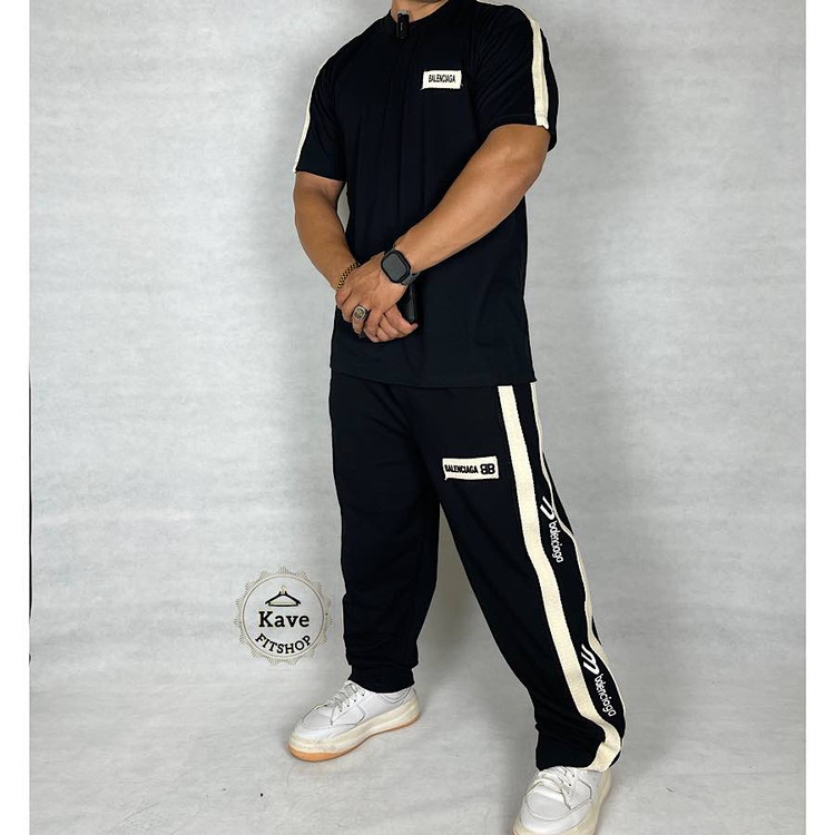 ست بلوز و شلوار مردانه مدل بگ نوار کنفی بالنسیاگا نمای روبرو