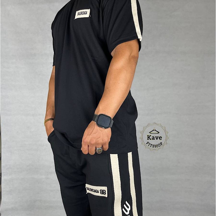 ست بلوز و شلوار مردانه مدل بگ نوار کنفی بالنسیاگا نمای چپ