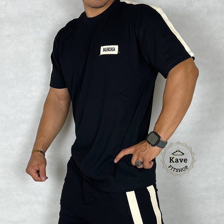 تیشرت مردانه نوارکنفی مشکی بالنسیاگا نمای راست