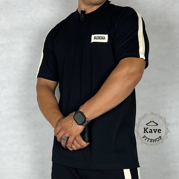 تیشرت مردانه نوارکنفی مشکی بالنسیاگا نمای روبرو