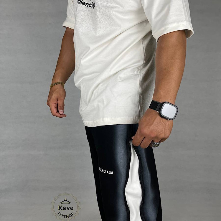 ست پولوشرت و شلوار بگ مردانه مدل پیستوله سفید نمای بغل