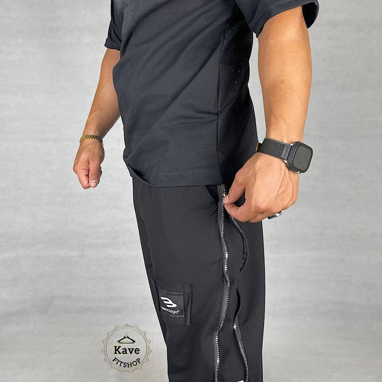 ست پولوشرت و شلوار بگ مردانه مدل پیستوله مشک نمای نزدیک