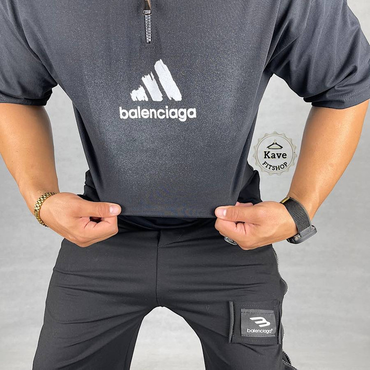 ست پولوشرت و شلوار بگ مردانه مدل پیستوله مشک نمای تیشرت