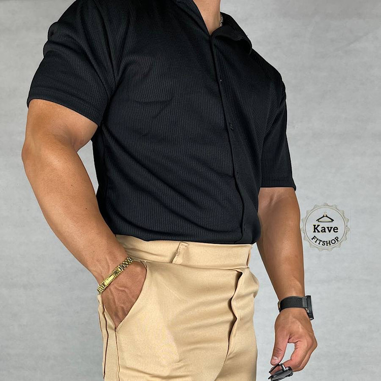 پیراهن مردانه کبریتی آستین کوتاه | مشکی نمای راست