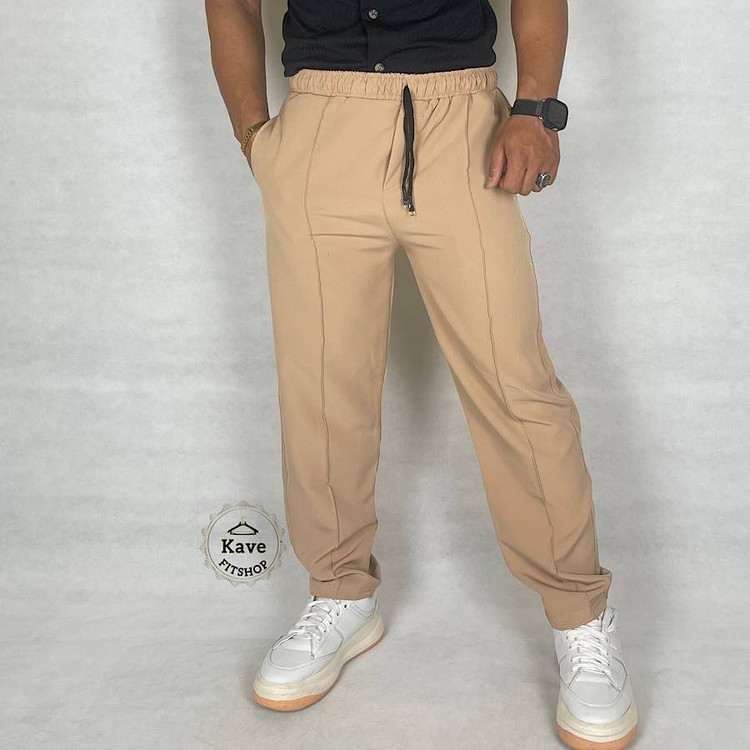 شلوار مردانه مدل کلاسیک مازراتی کرم نمای جلو