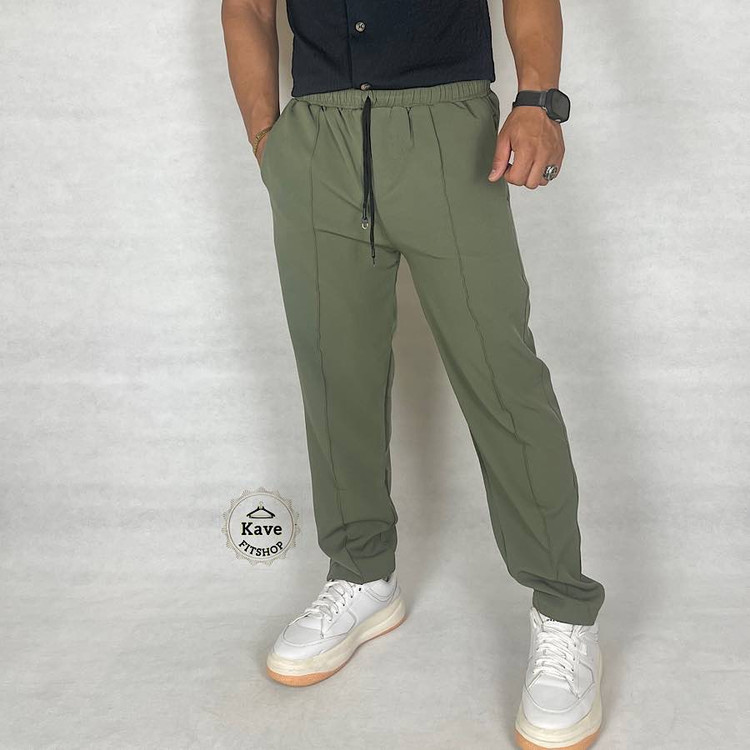 شلوار مردانه مدل کلاسیک مازراتی رنگ سبز زیتونی نمای چپ