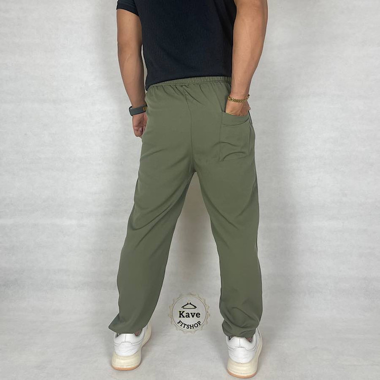 شلوار مردانه مدل کلاسیک مازراتی رنگ سبز زیتونی نمای پشت