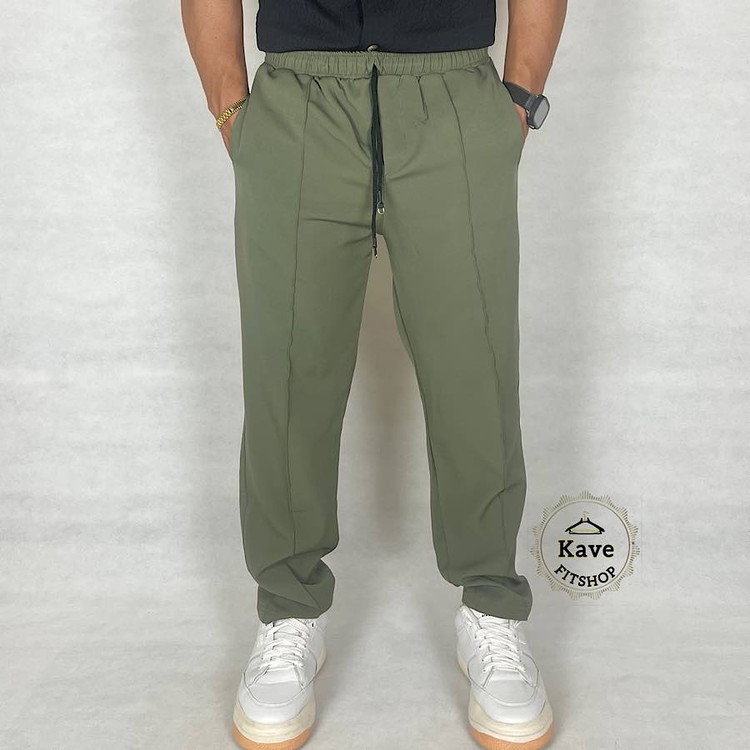 شلوار مردانه مدل کلاسیک مازراتی رنگ سبز زیتونی نمای روبرو