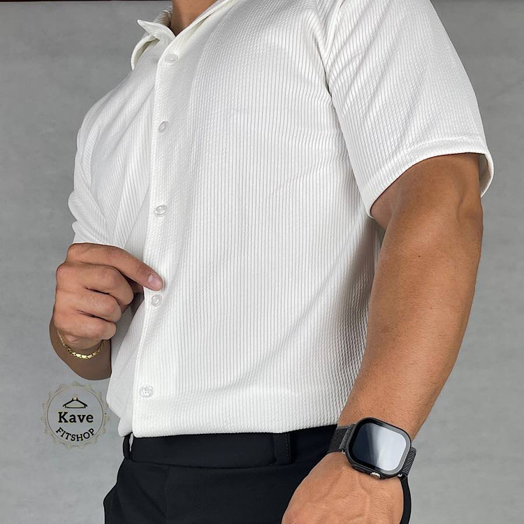 پیراهن مردانه کبریتی آستین کوتاه | سفید نمای چپ