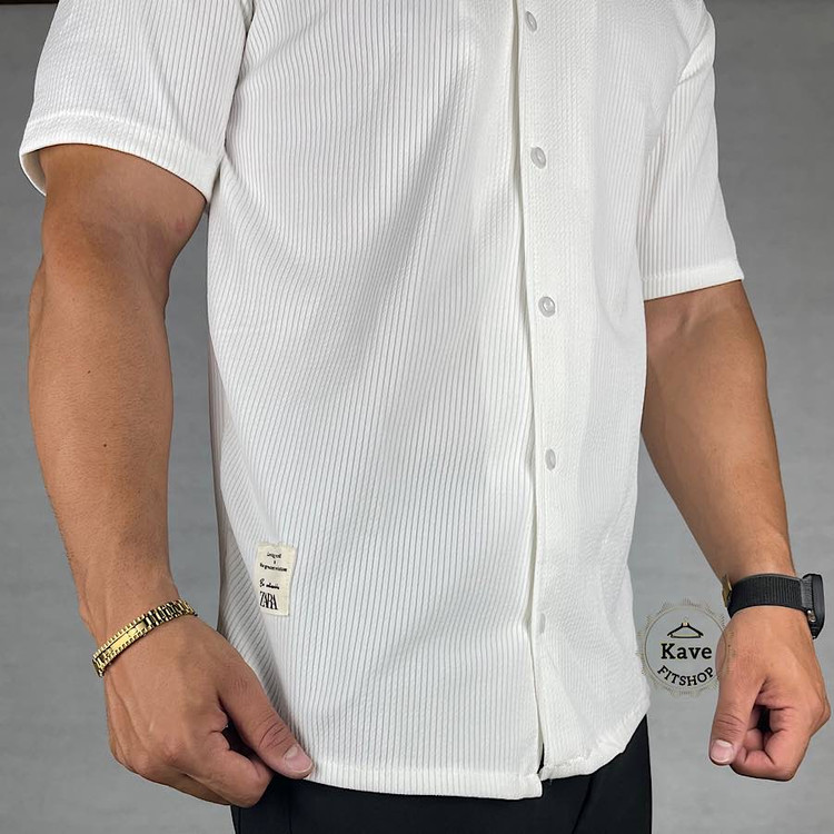 پیراهن مردانه کبریتی آستین کوتاه | سفید نمای پارچه