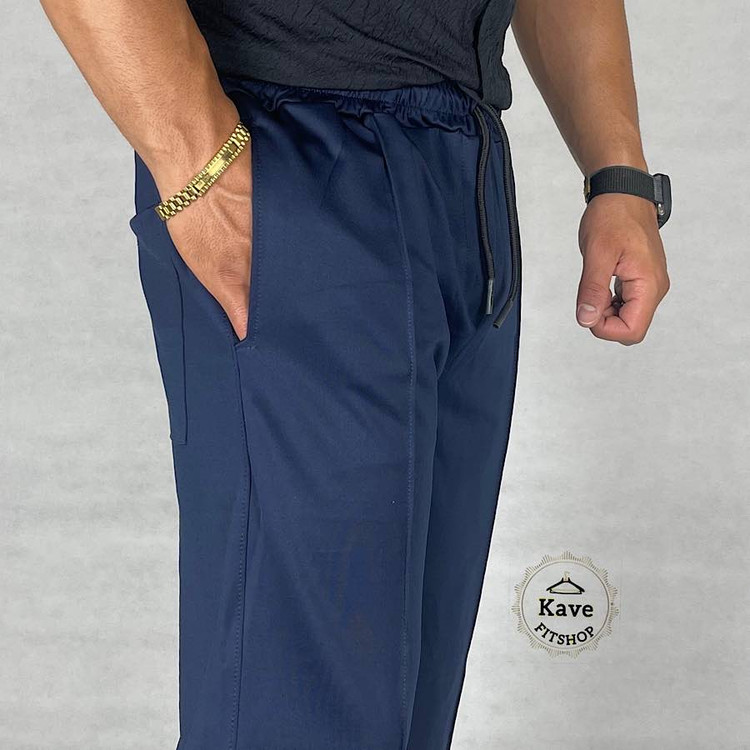 شلوار مردانه مدل کلاسیک غواصی رنگ سرمه ای نمای پارچه