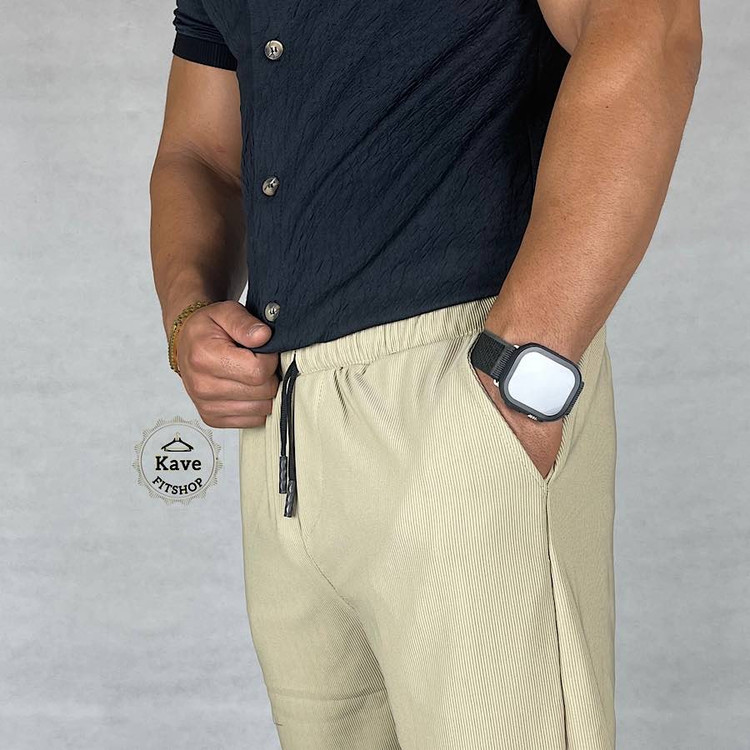 شلوار مردانه مدل کلاسیک کبریتی | کرم استخوانی نمای پارچه