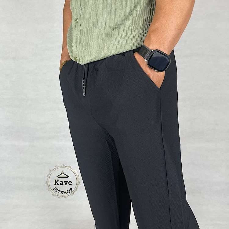 شلوار مردانه کلاسیک کبریتی مشکی نمای دوخت