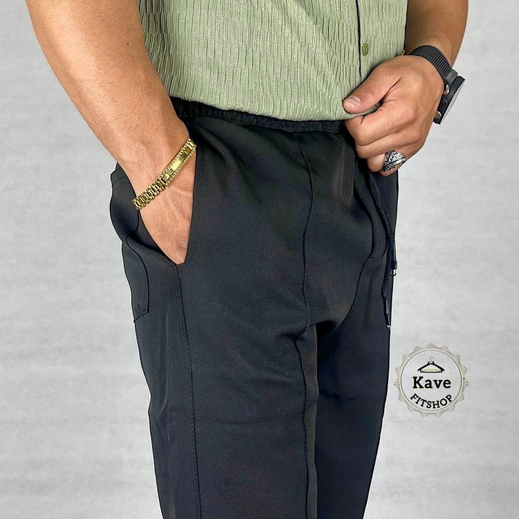 شلوار مردانه مدل کلاسیک مازراتی مشکی نمای دوخت