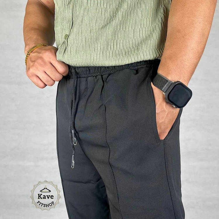 شلوار مردانه مدل کلاسیک مازراتی مشکی نمای پارچه