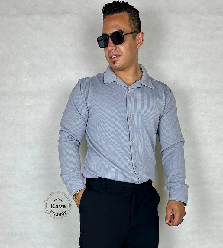 پیراهن مردانه کبریتی آستین بلند | طوسی نمای نزدیک