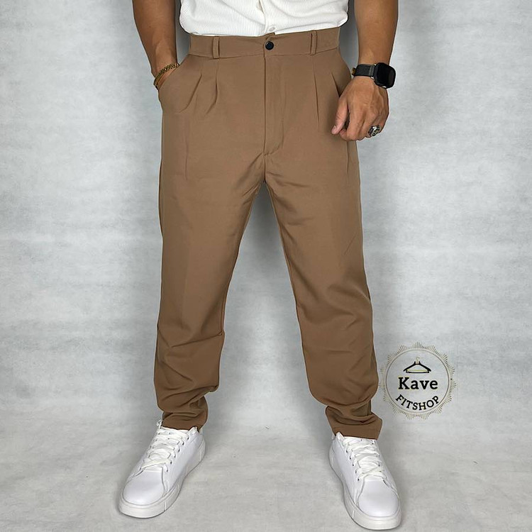 شلوار مردانه مدل کمر انگلیسی کلاسیک نسکافه ای نمای روبرو