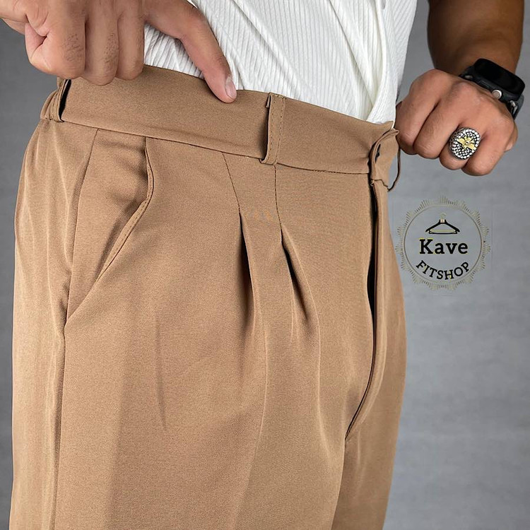 شلوار مردانه مدل کمر انگلیسی کلاسیک نسکافه ای نمای کمر