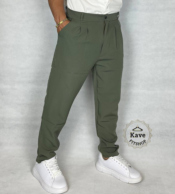شلوار مردانه مدل کمر انگلیسی کلاسیک سبز زیتونی