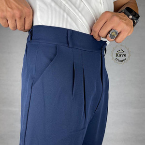 شلوار مردانه مدل کمر انگلیسی کلاسیک سرمه ای نمای دوخت
