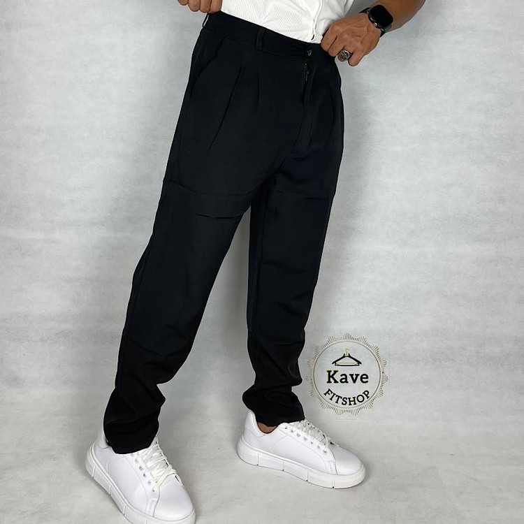 شلوار مردانه مدل کمر انگلیسی کلاسیک مشکی نمای راست