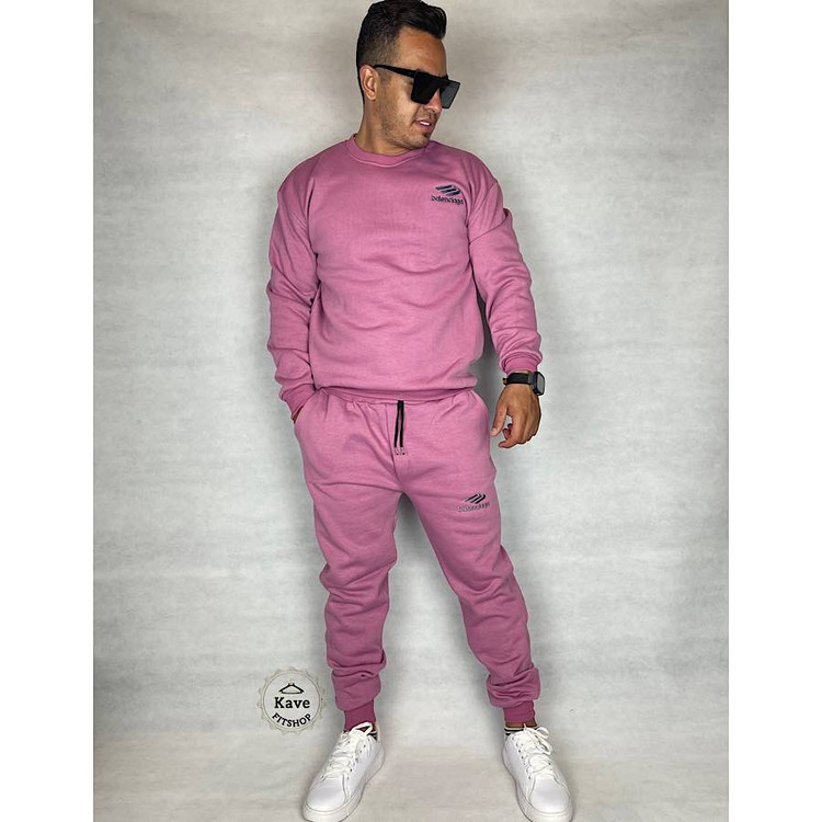 ست مردانه دورس شلوار مدل بیسیک جاگر صورتی نمای روبرو