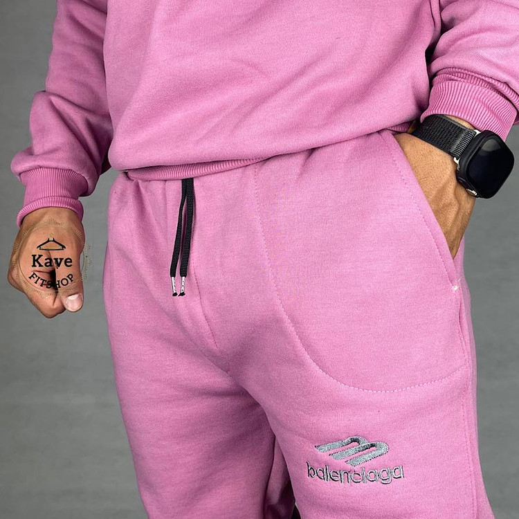 ست مردانه دورس شلوار مدل بیسیک جاگر صورتی نمای دوخت