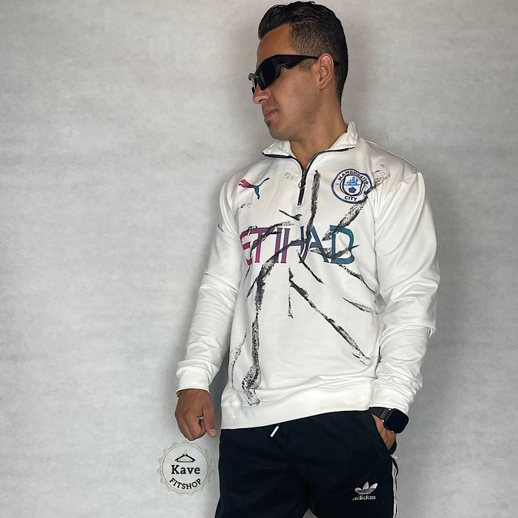 تیشرت مردانه آستین بلند مدل نیم زیپ | منچستر سیتی نمای چپ