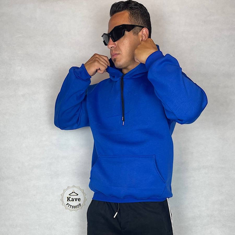 هودی مردانه مدل بیسیک داخل کرکی | آبی نمای کلاه