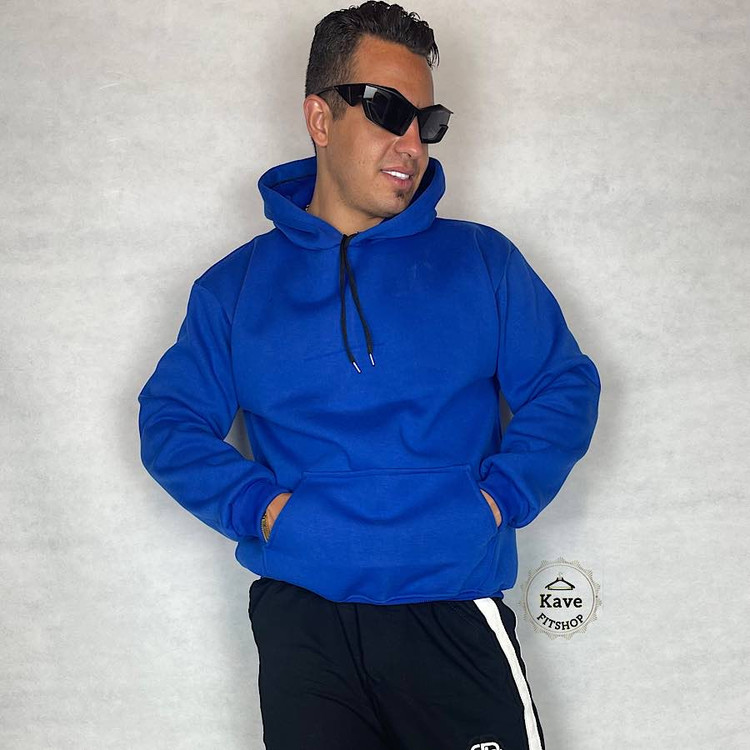 هودی مردانه مدل بیسیک داخل کرکی | آبی نمای روبرو