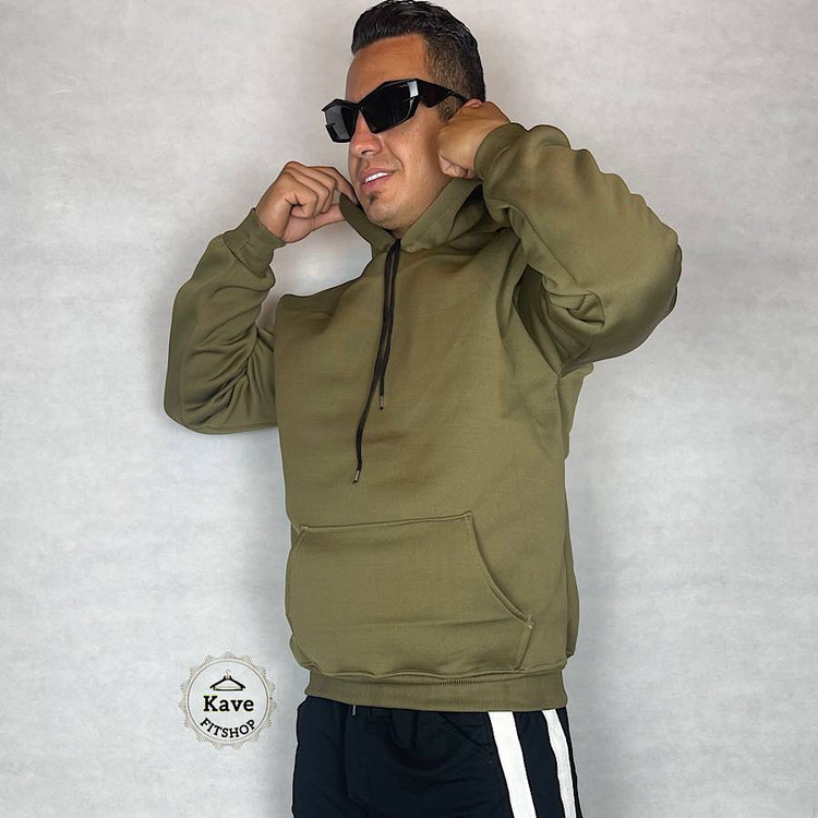 هودی مردانه مدل بیسیک داخل کرکی رنگ یشمی مناسب استایل اسپرت و روزمره