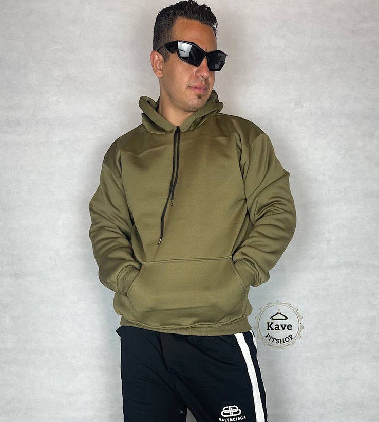 هودی مردانه مدل بیسیک داخل کرکی رنگ یشمی نمای روبرو