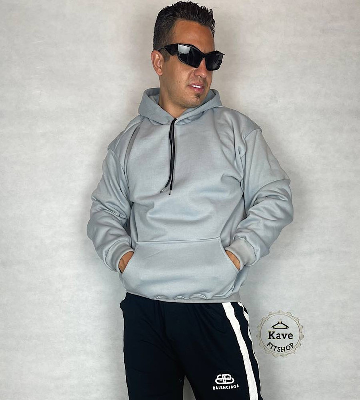 هودی مردانه مدل بیسیک داخل کرکی رنگ طوسی