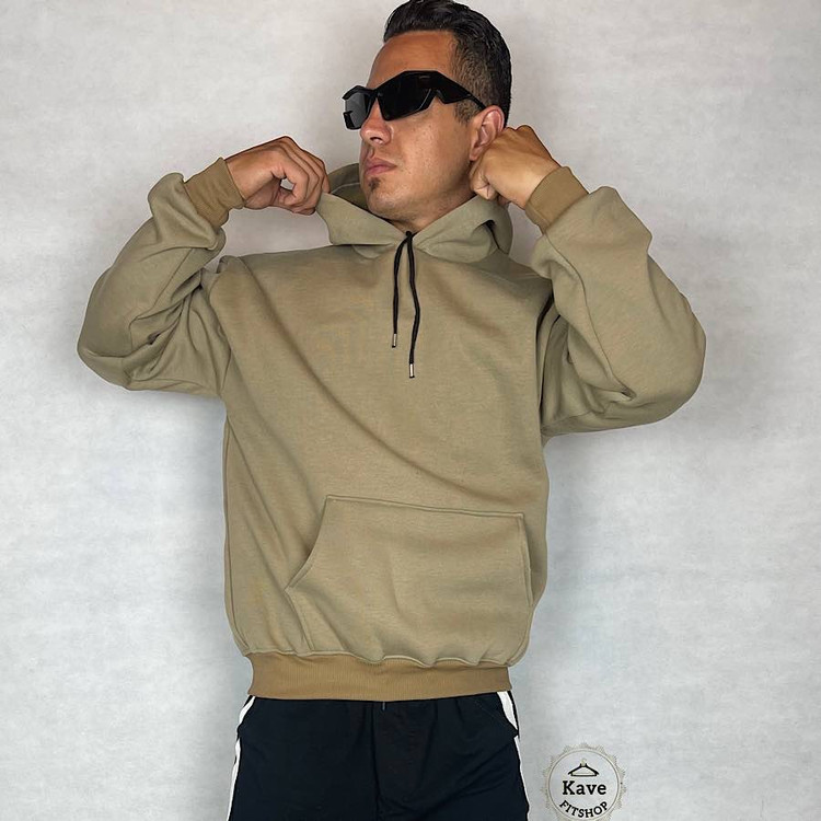 هودی مردانه مدل بیسیک داخل کرکی | بژ نمای کلاه