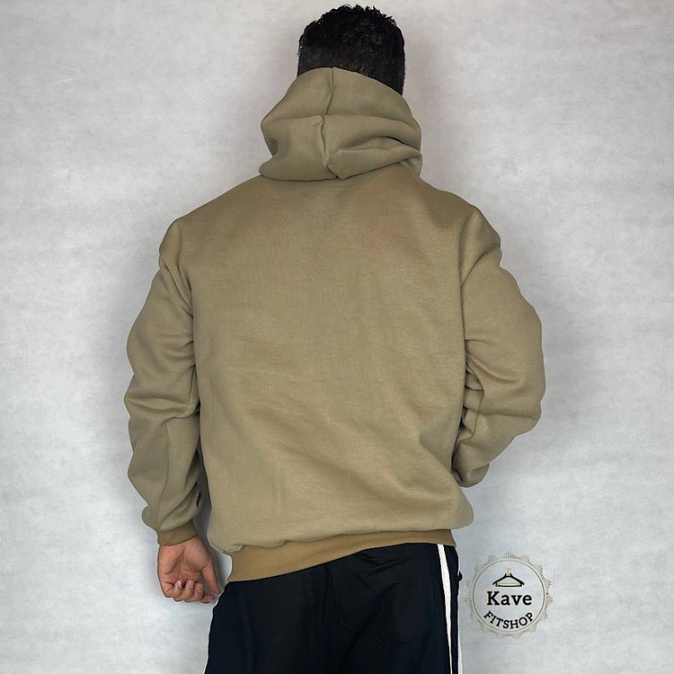 هودی مردانه مدل بیسیک داخل کرکی | بژ نمای پشت