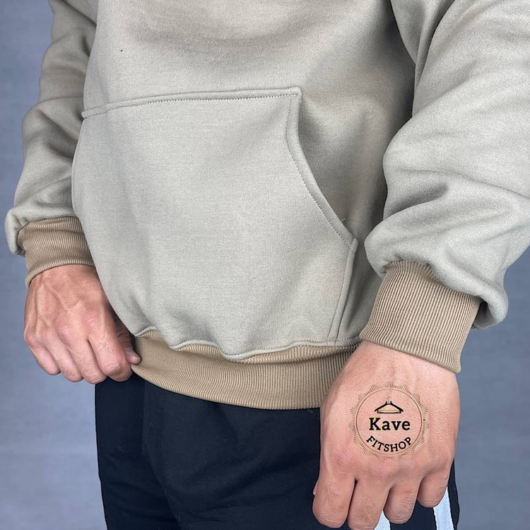 هودی مردانه مدل بیسیک داخل کرکی | بژ نمای دوخت